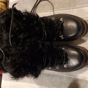 Black Leather shearling boots